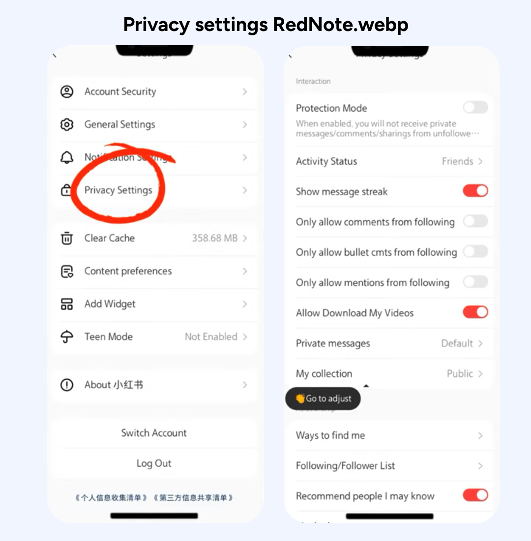 Privacy settings RedNote