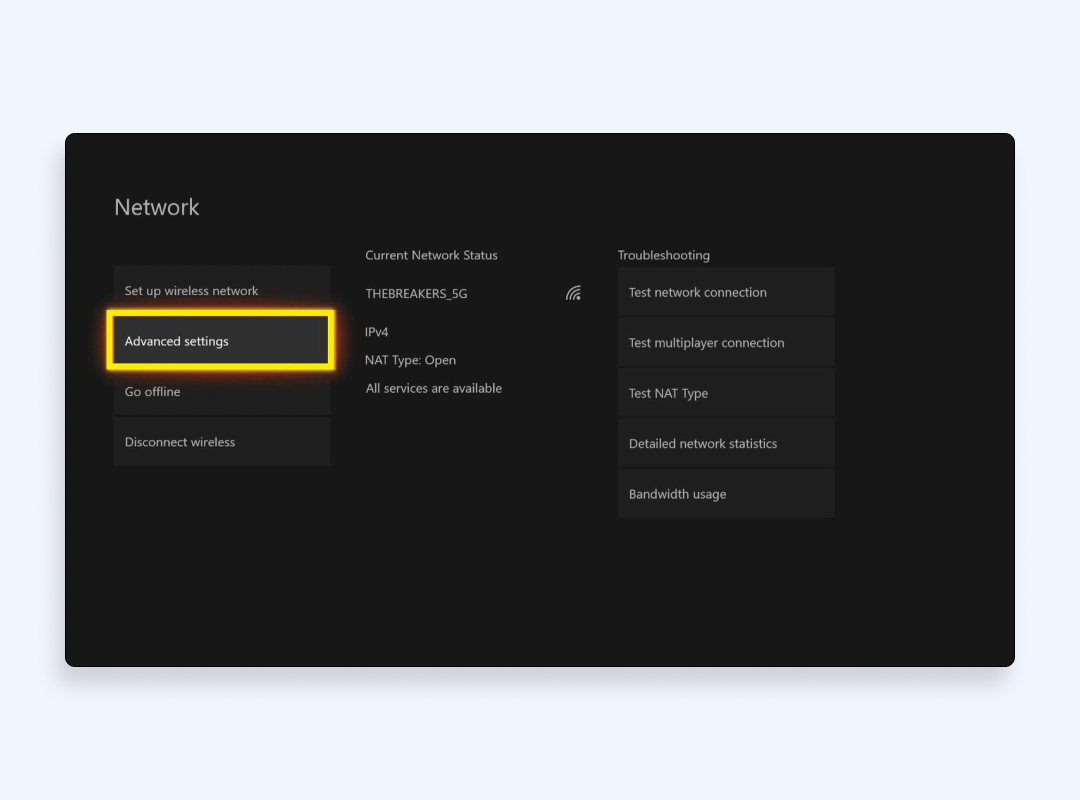 Advanced settings Xbox