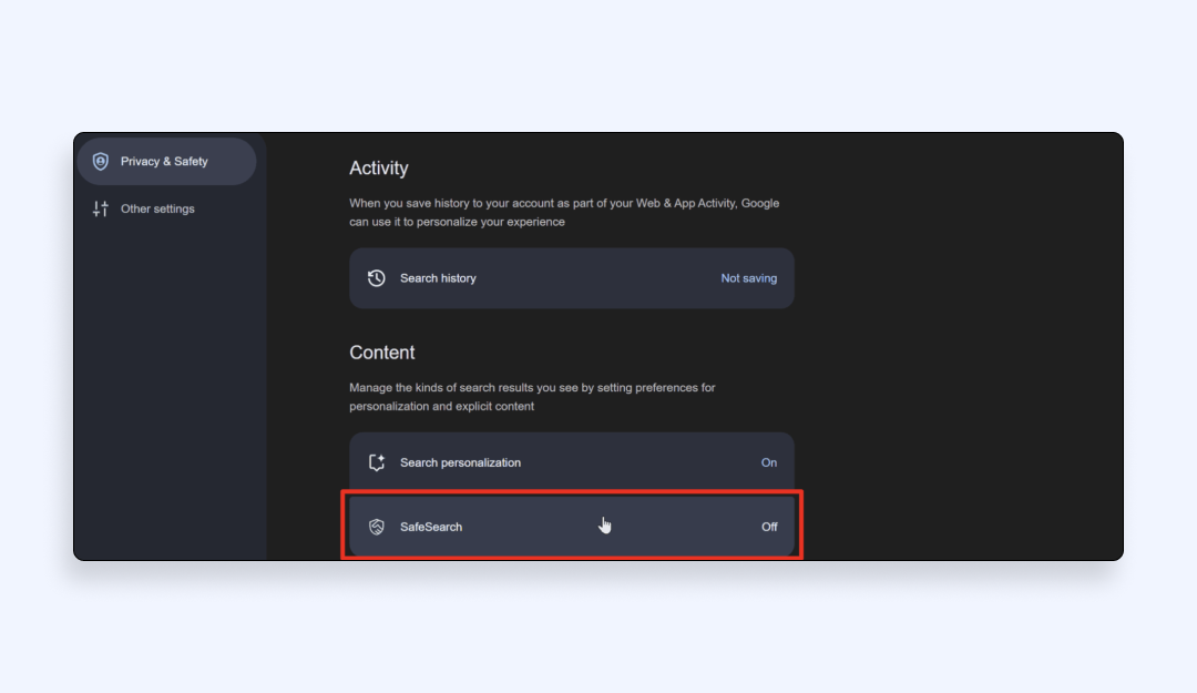 Chrome safe search