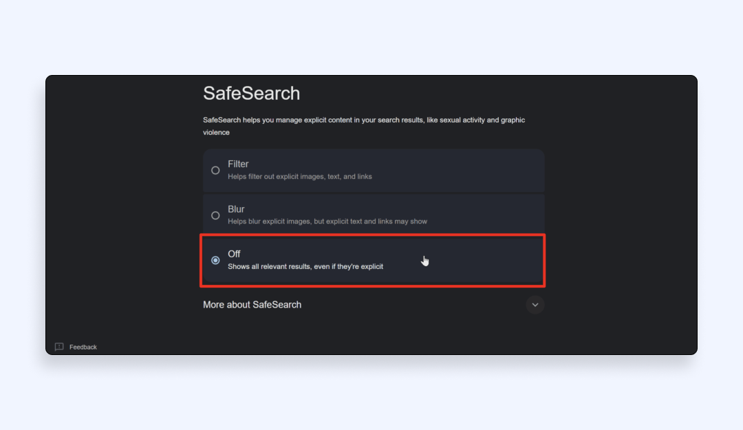 Turn off safe search in Chrome