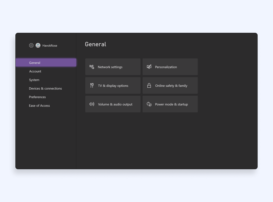 Xbox general settings