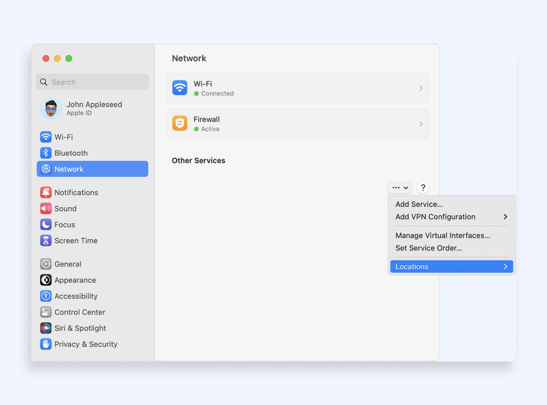 MacOS network settings