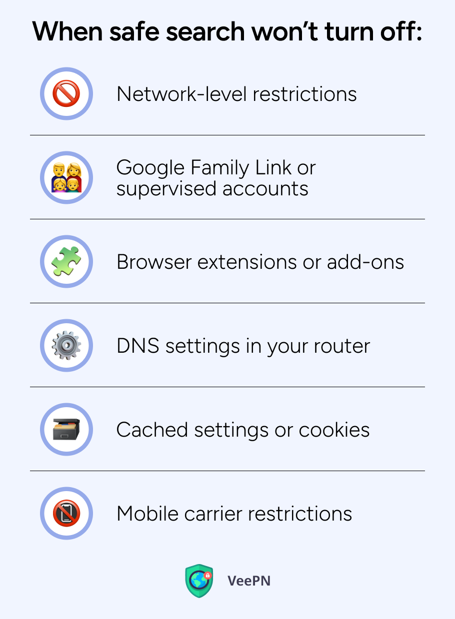 When safe search won't turn off
