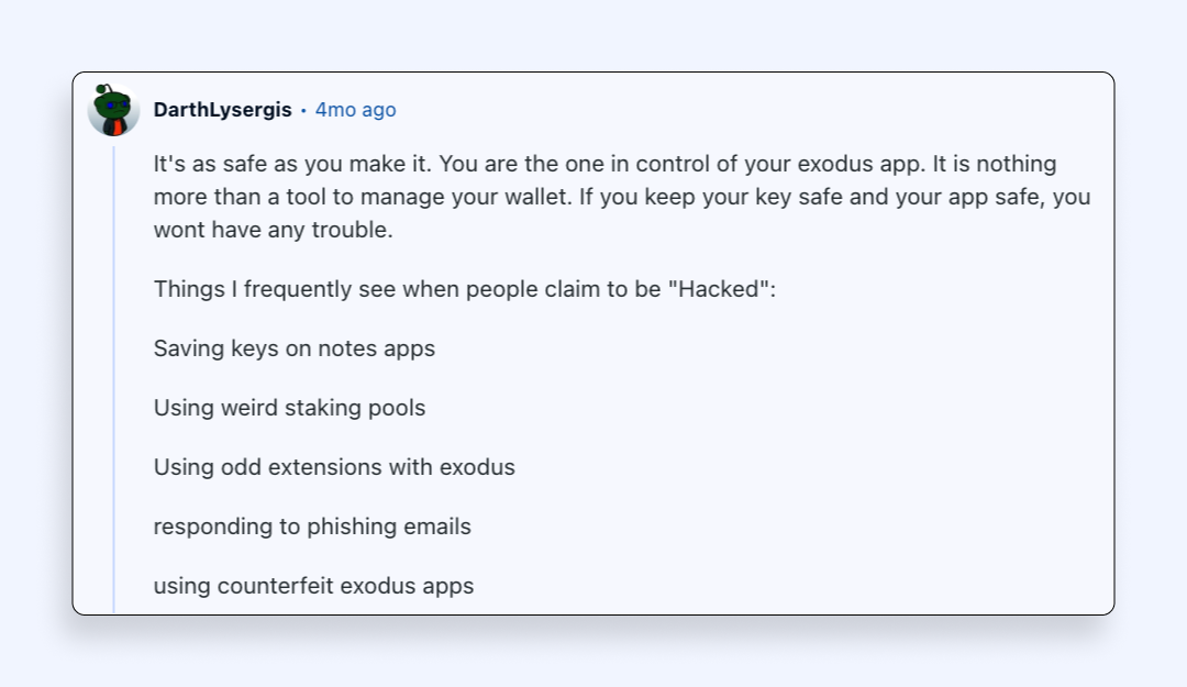 Users’ take on Exodus Wallet safety