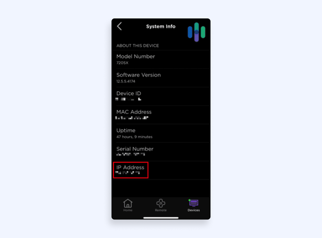 The IP appears near the bottom of the panel