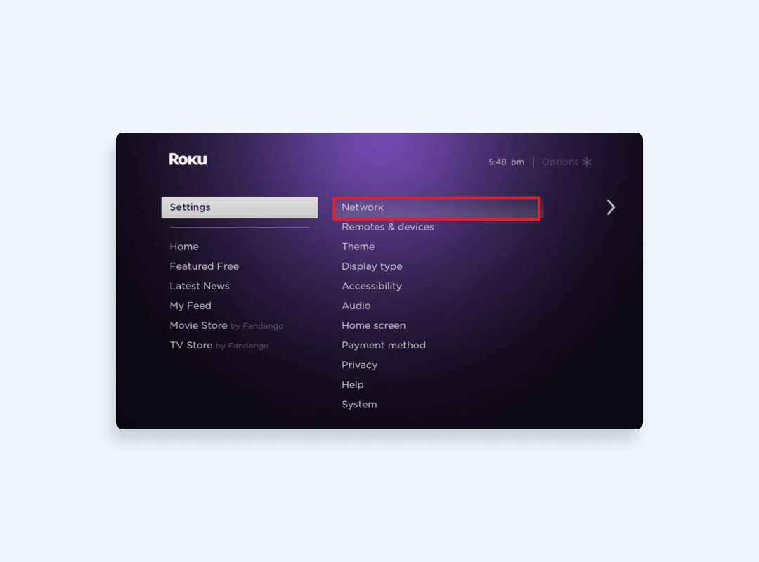 Scroll to Settings → Network