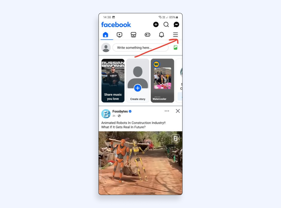 Tap the three-line menu in Facebook mobile app