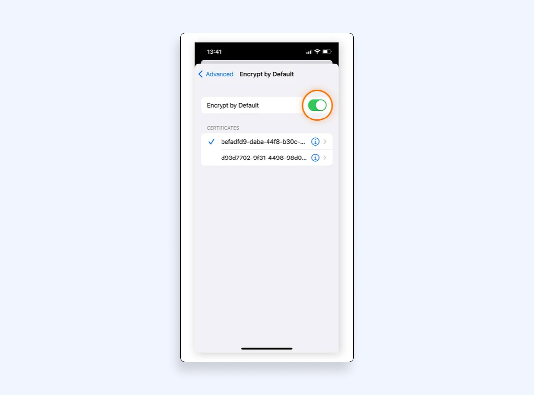 Toggle “S/MIME” on iPhone