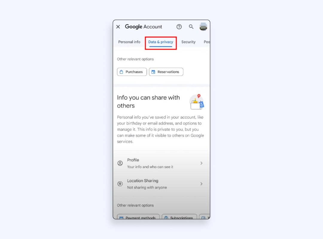 Select the “Data & Privacy” section