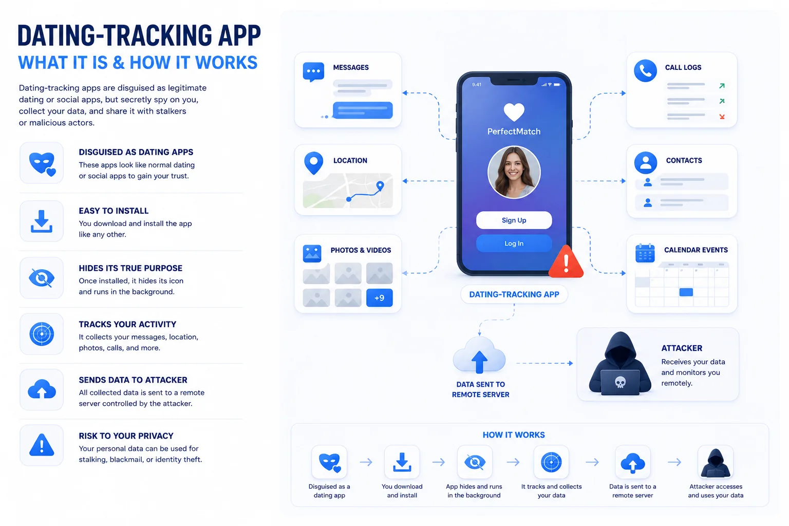 Infographic on dating tracking app safety, consent, and privacy settings