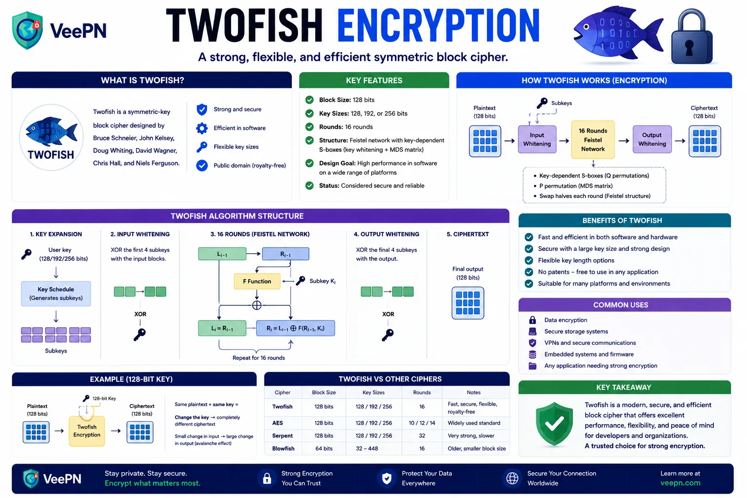 Infographic explaining Twofish encryption and how it works