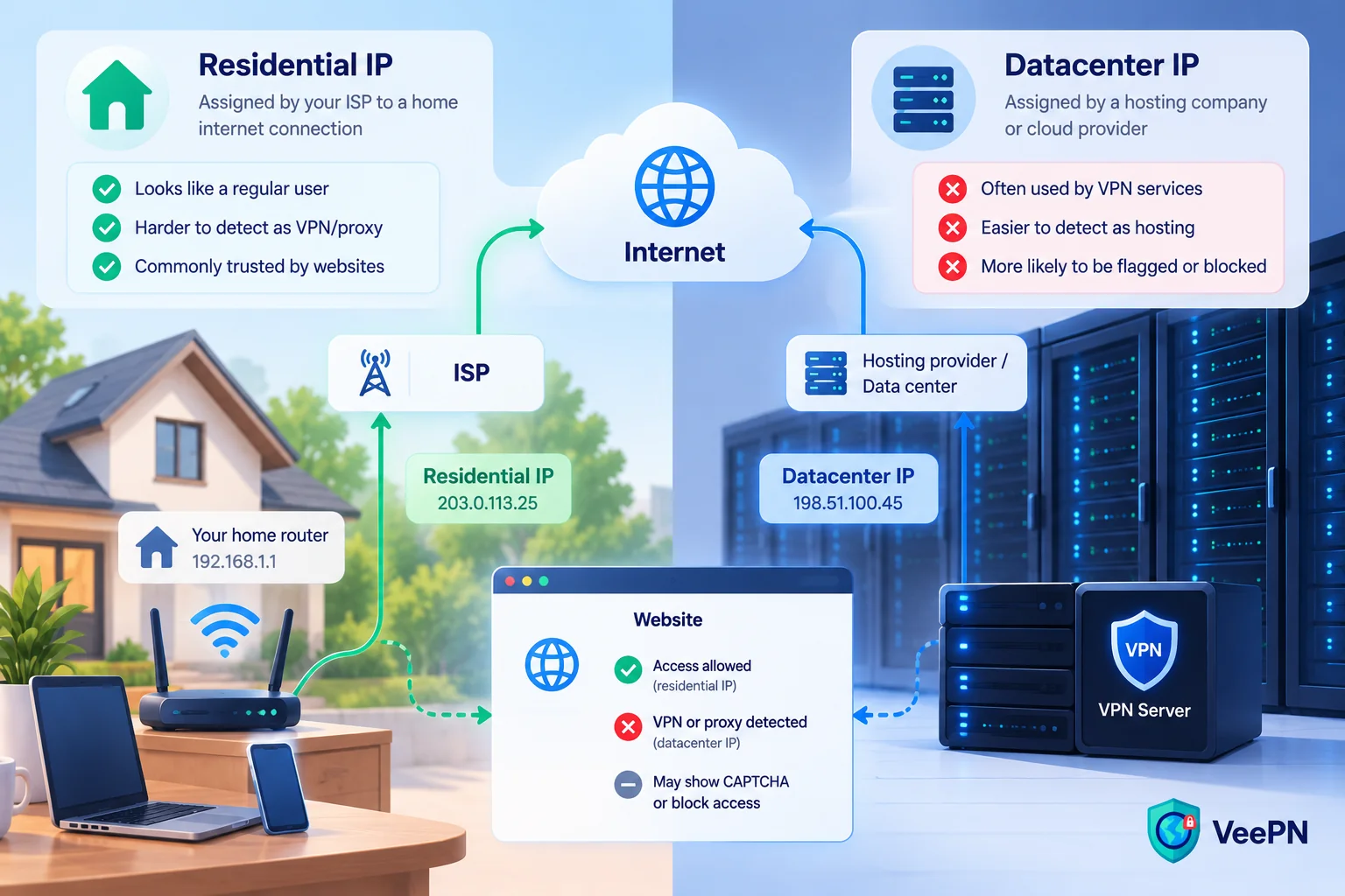residential and datacenter IP addresses